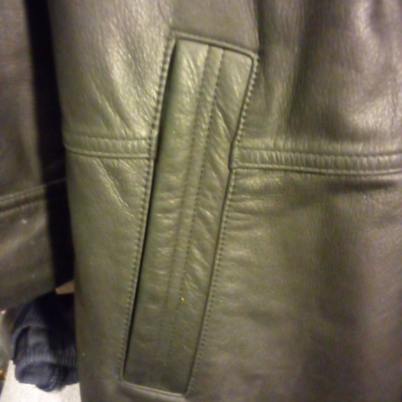 MEN'S 90'S HIGH CONTRAST 3/4 FULLY LINED LEATHER COAT SZ 36 - Picture 5 of 8